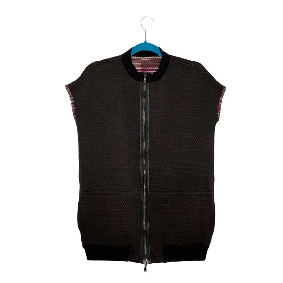 Woven Maroon, White & Black Striped Reversible Zipper Front Vest - Picture 6 of 12